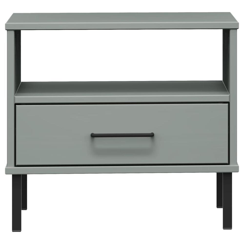Bedside Table with Metal Legs Gray Solid Wood Pine OSLO. Picture 3