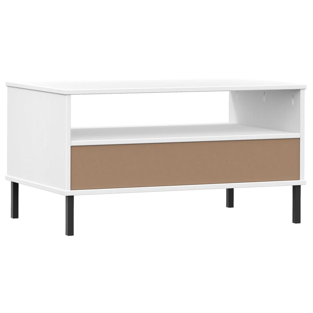 Coffee Table with Metal Legs White 33.5"x19.7"x17.7" Solid Wood OSLO. Picture 6