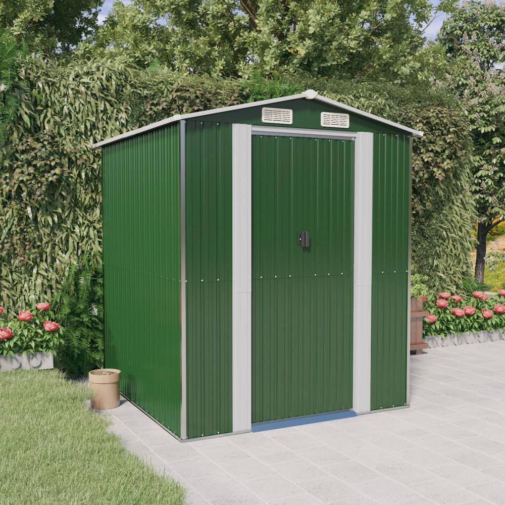 Garden Shed Green 75.6"x75.2"x87.8" Galvanized Steel. Picture 8