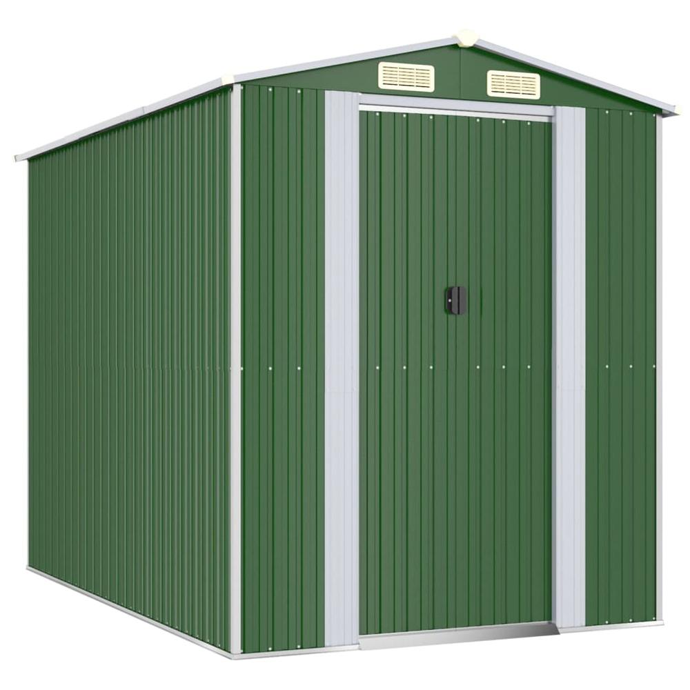 Garden Shed Green 75.6"x107.9"x87.8" Galvanized Steel. Picture 1