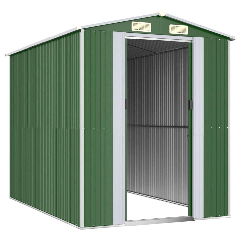 Garden Shed Green 75.6"x107.9"x87.8" Galvanized Steel. Picture 2