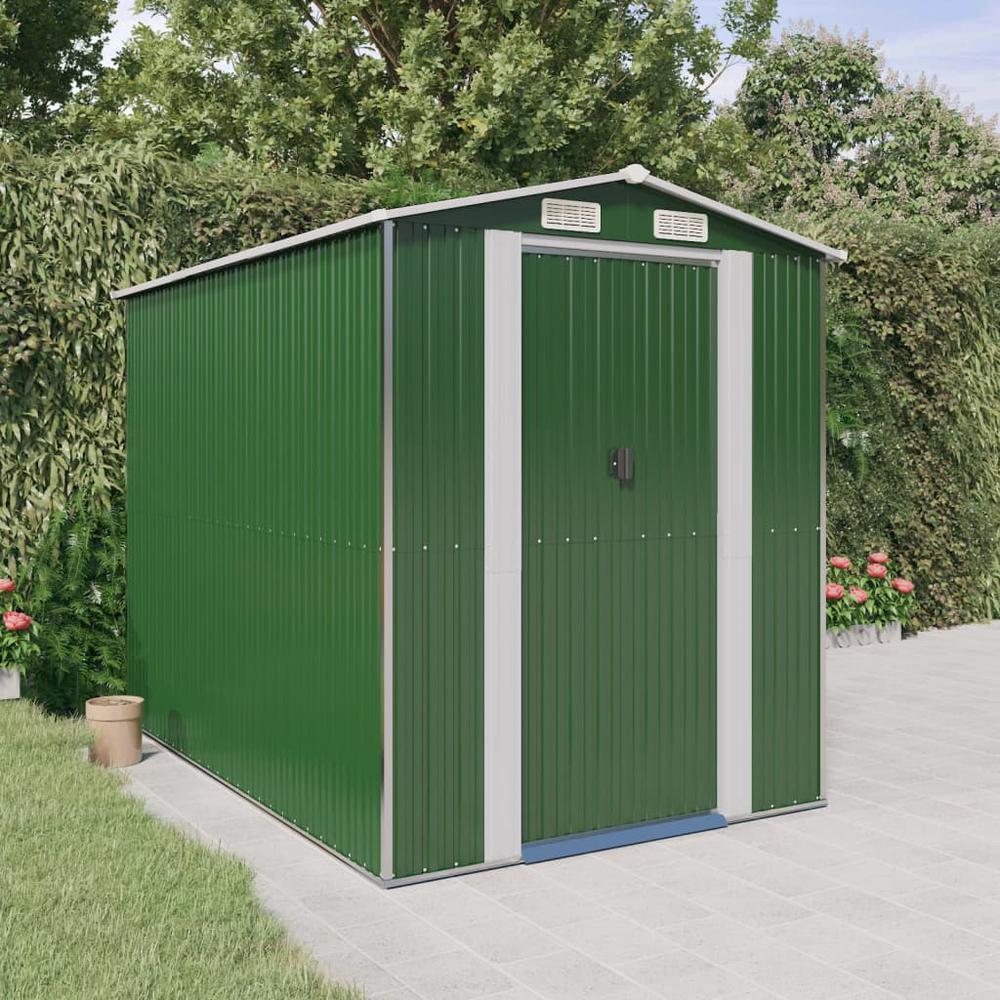Garden Shed Green 75.6"x107.9"x87.8" Galvanized Steel. Picture 8