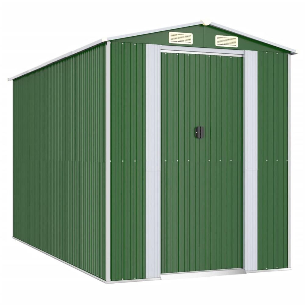 Garden Shed Green 75.6"x140.6"x87.8" Galvanized Steel. Picture 1