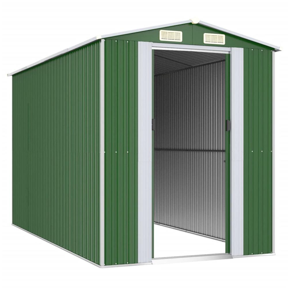 Garden Shed Green 75.6"x140.6"x87.8" Galvanized Steel. Picture 2
