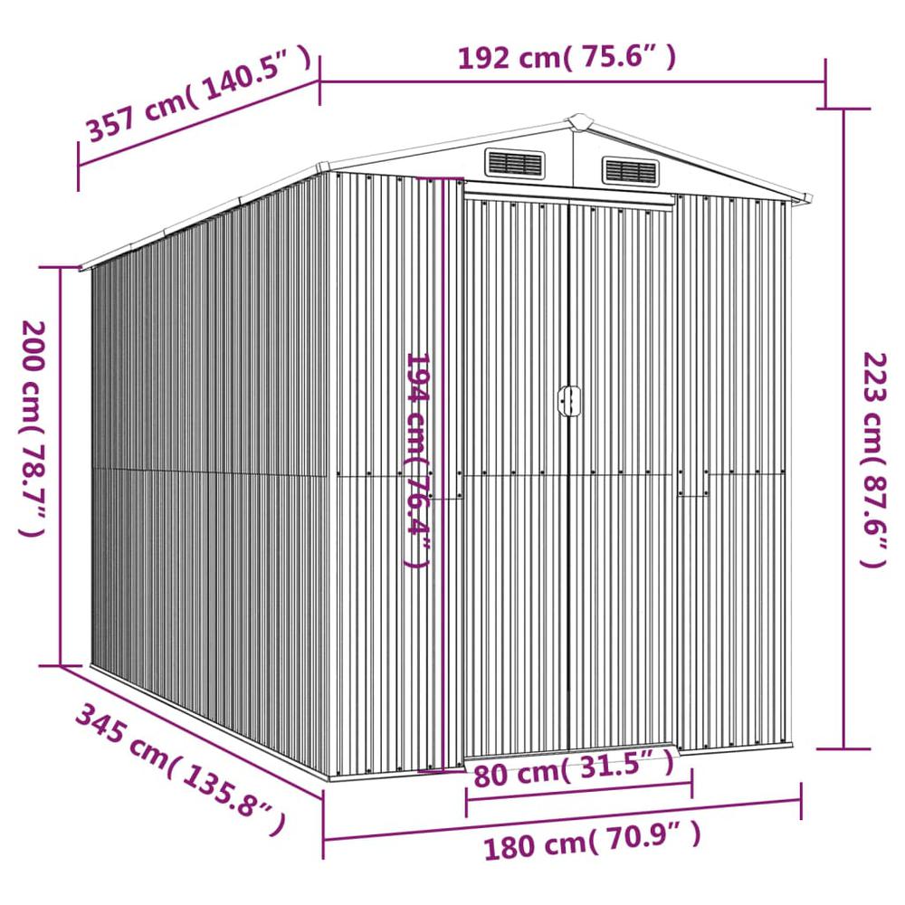 Garden Shed Green 75.6"x140.6"x87.8" Galvanized Steel. Picture 7