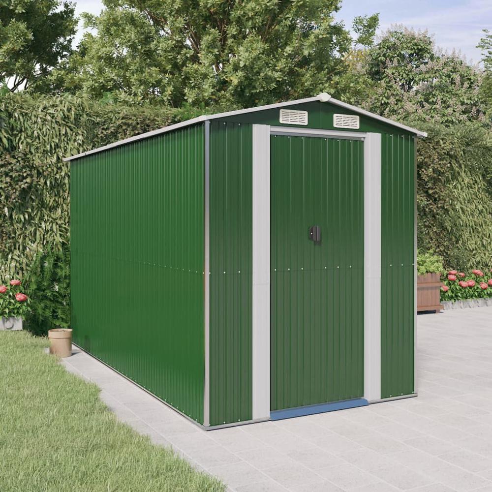 Garden Shed Green 75.6"x140.6"x87.8" Galvanized Steel. Picture 8