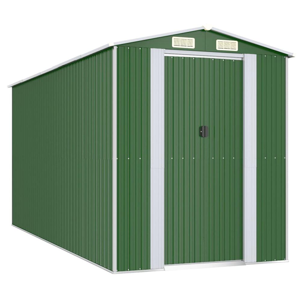 Garden Shed Green 75.6"x173.2"x87.8" Galvanized Steel. Picture 1