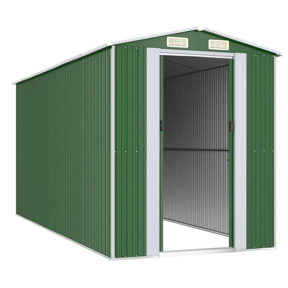 Garden Shed Green 75.6"x173.2"x87.8" Galvanized Steel. Picture 2