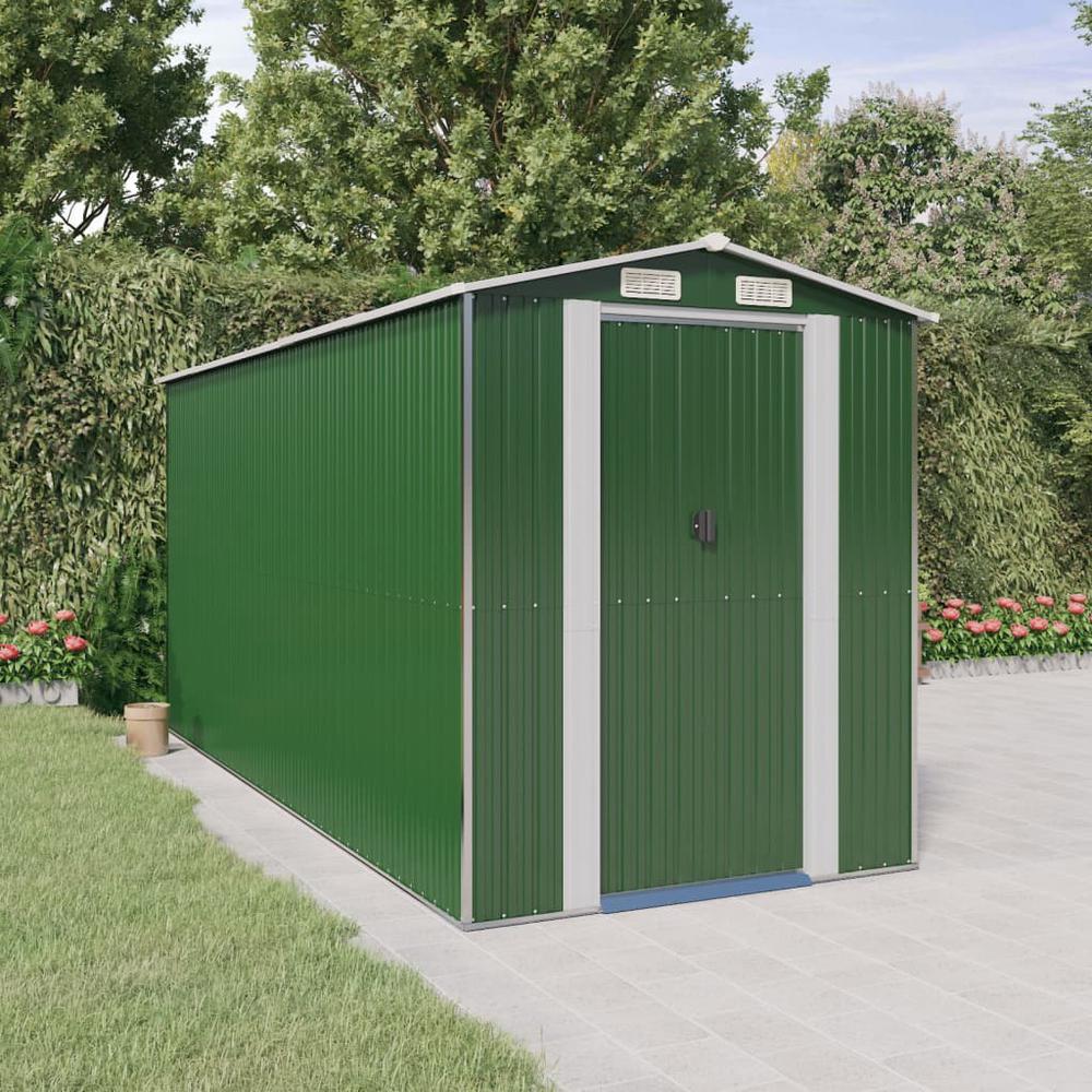 Garden Shed Green 75.6"x173.2"x87.8" Galvanized Steel. Picture 8