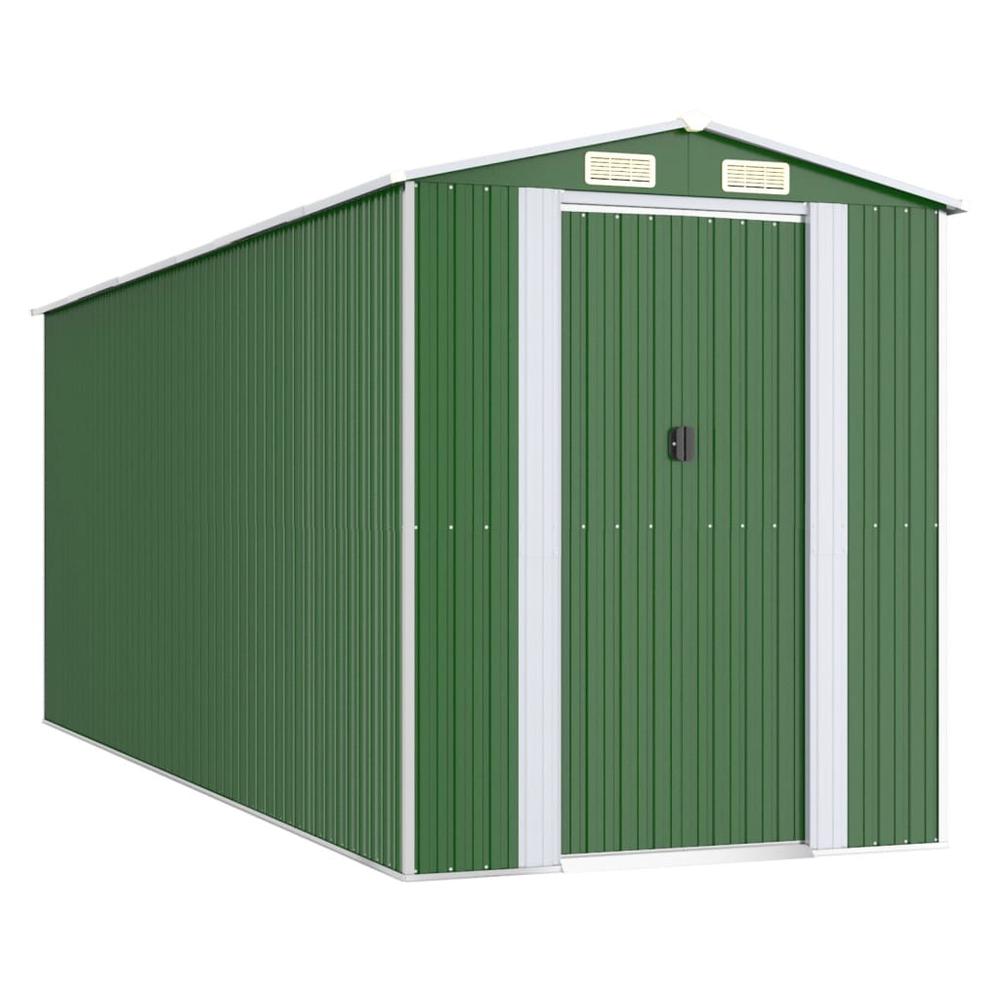 Garden Shed Green 75.6"x205.9"x87.8" Galvanized Steel. Picture 1
