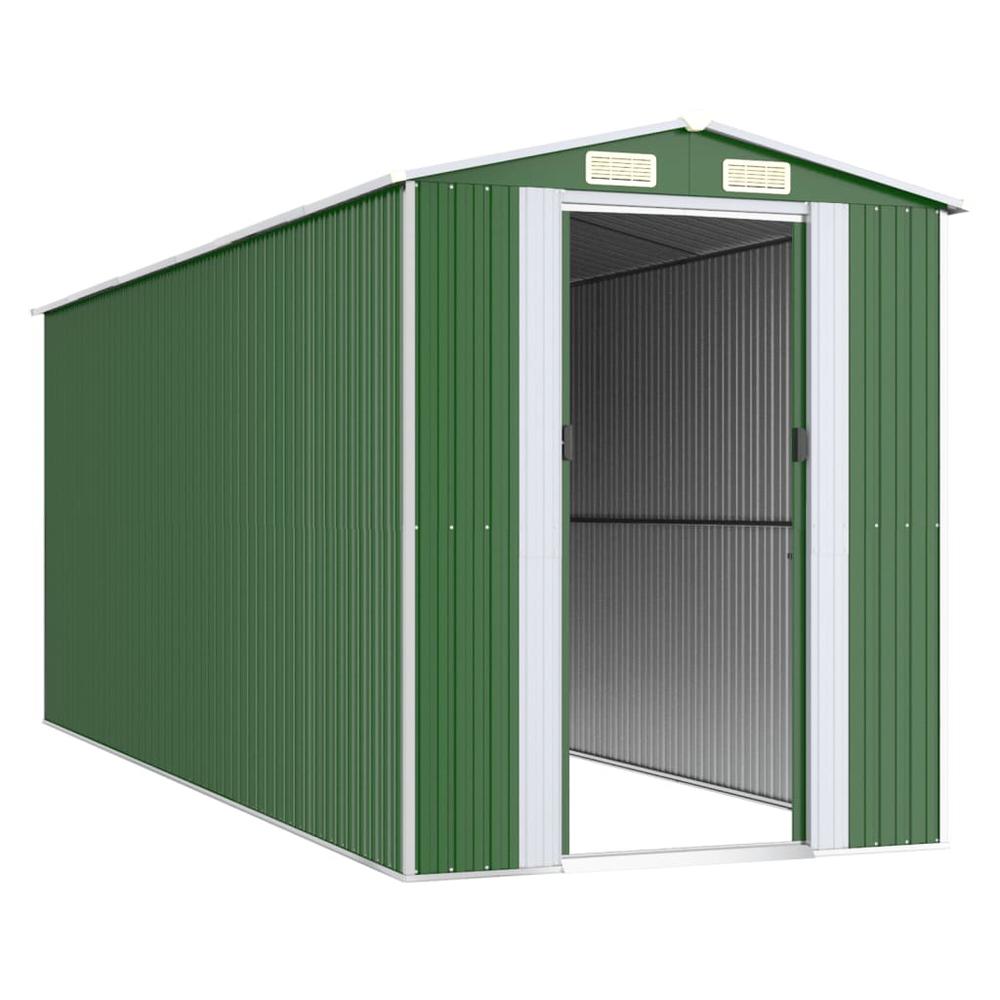 Garden Shed Green 75.6"x205.9"x87.8" Galvanized Steel. Picture 2