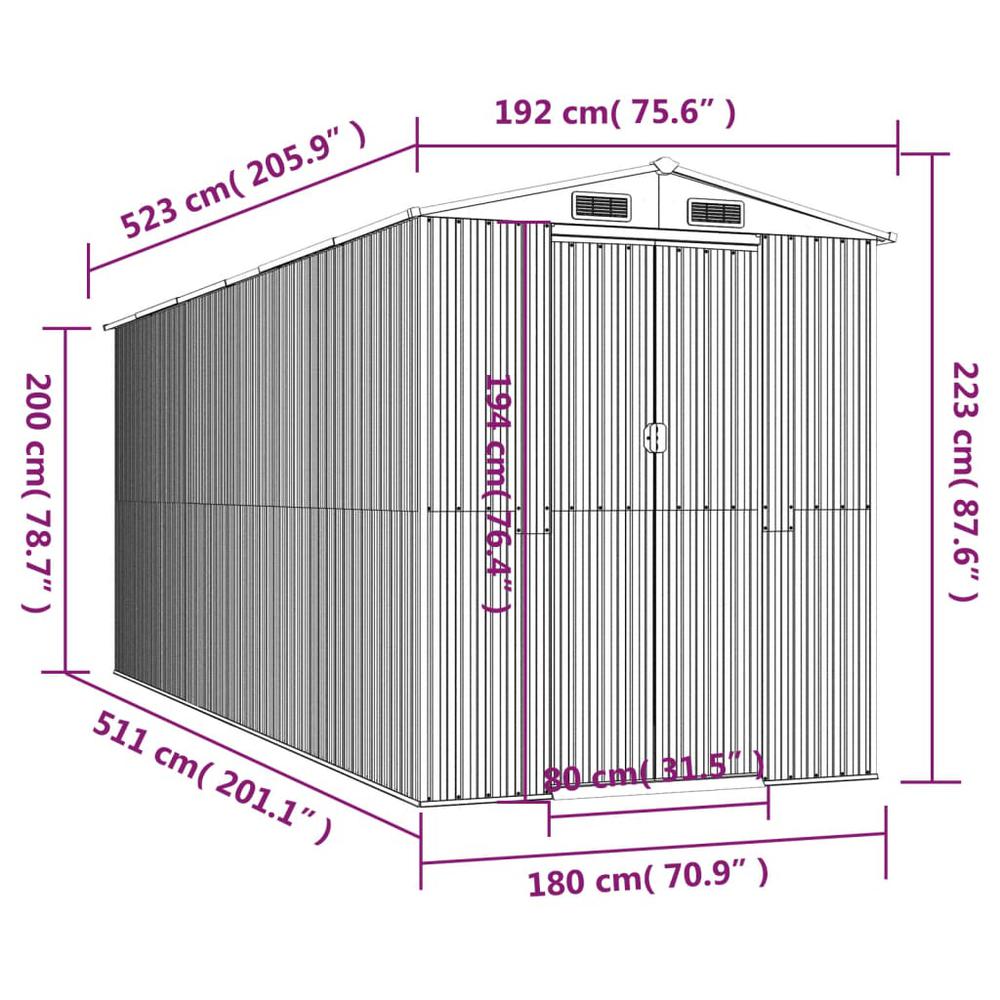Garden Shed Green 75.6"x205.9"x87.8" Galvanized Steel. Picture 7