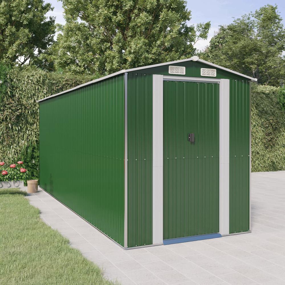 Garden Shed Green 75.6"x205.9"x87.8" Galvanized Steel. Picture 8
