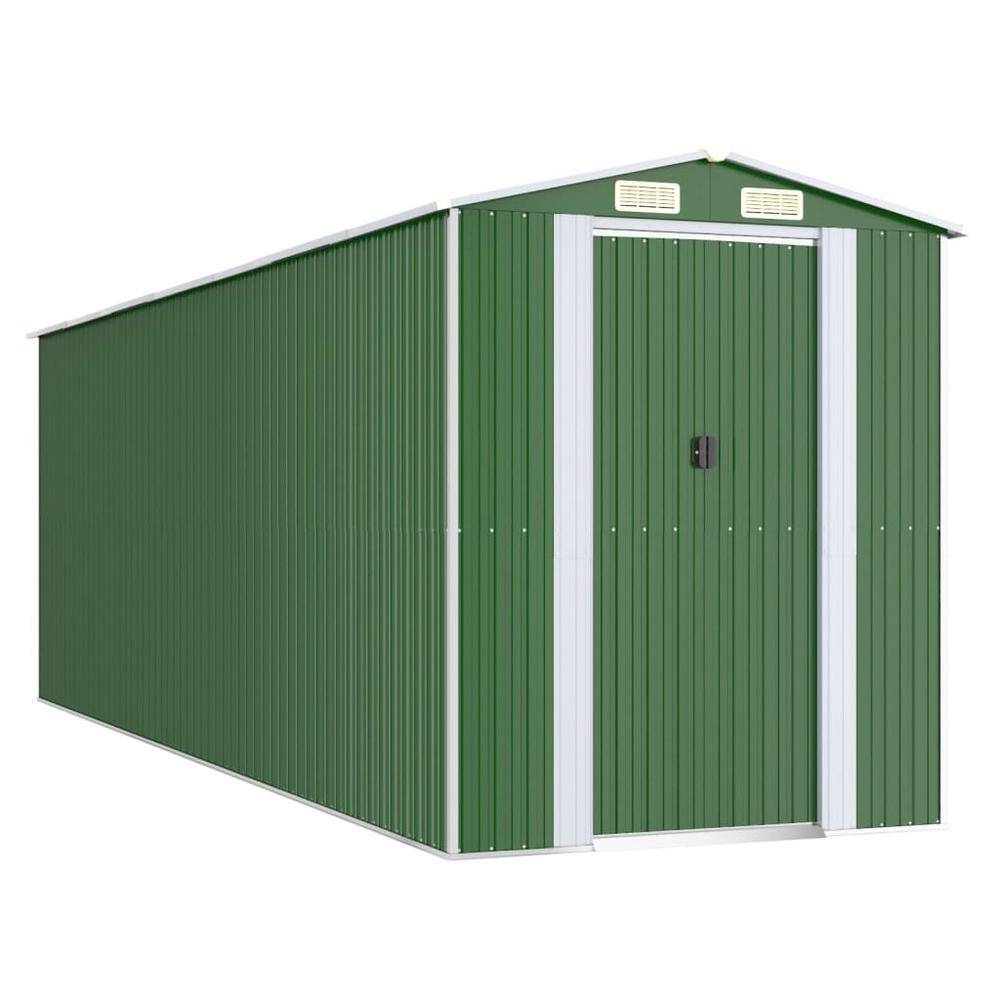 Garden Shed Green 75.6"x238.6"x87.8" Galvanized Steel. Picture 1