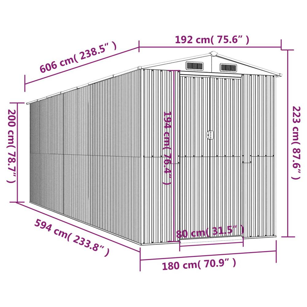 Garden Shed Green 75.6"x238.6"x87.8" Galvanized Steel. Picture 7