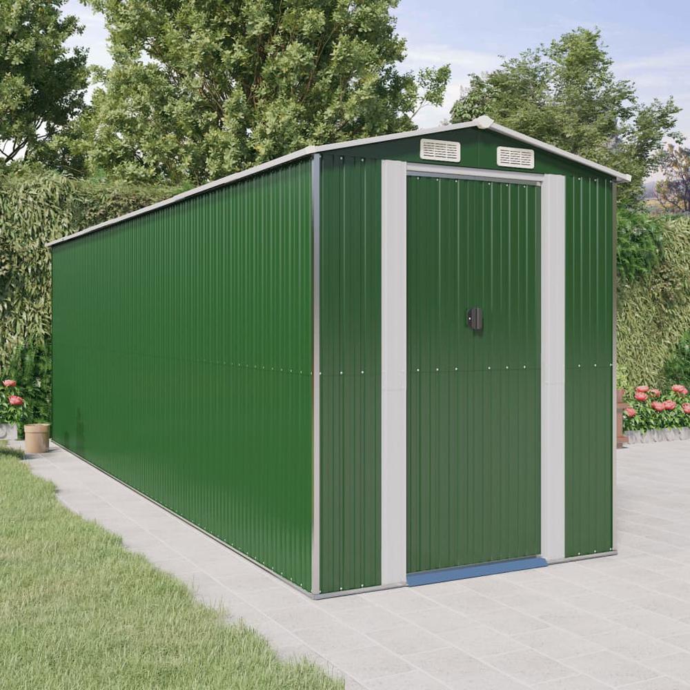 Garden Shed Green 75.6"x238.6"x87.8" Galvanized Steel. Picture 8
