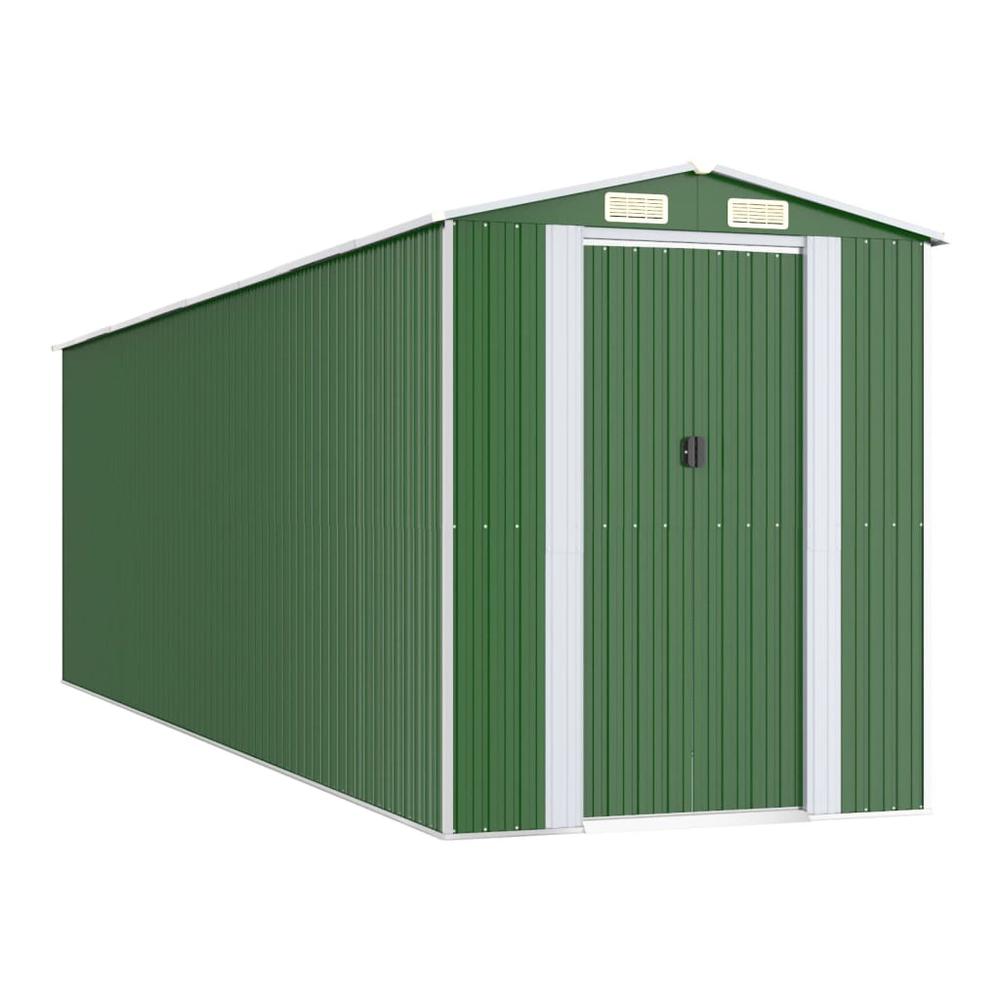 Garden Shed Green 75.6"x271.3"x87.8" Galvanized Steel. Picture 1