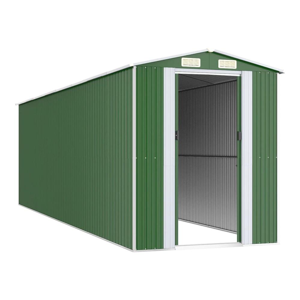 Garden Shed Green 75.6"x271.3"x87.8" Galvanized Steel. Picture 2
