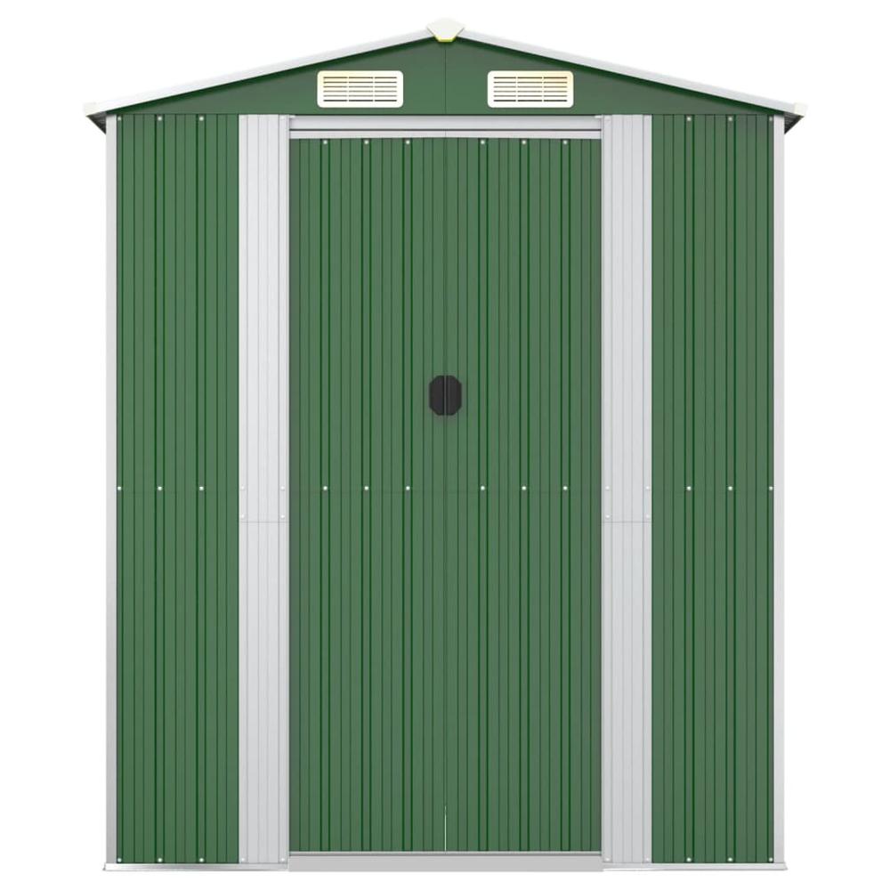 Garden Shed Green 75.6"x271.3"x87.8" Galvanized Steel. Picture 3
