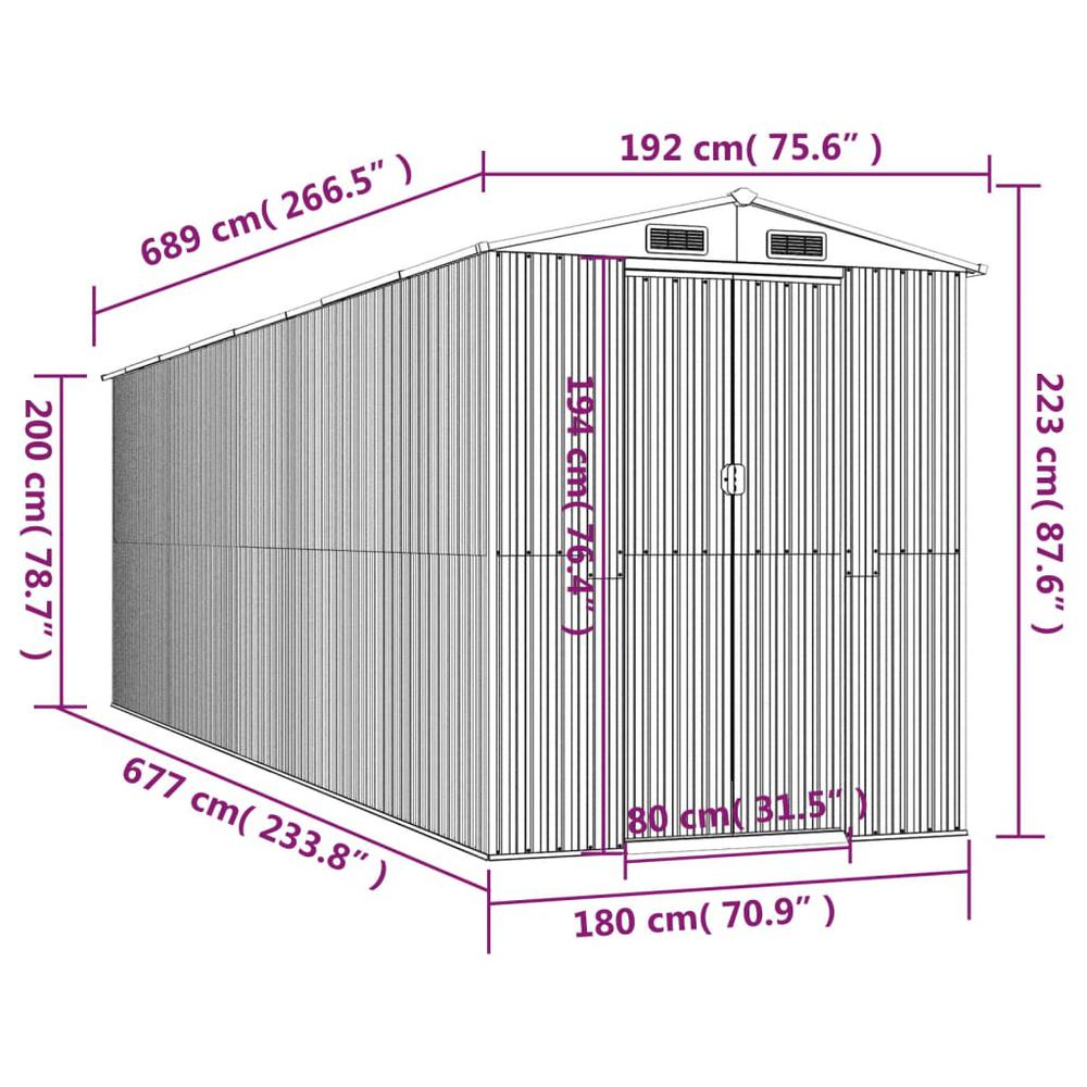Garden Shed Green 75.6"x271.3"x87.8" Galvanized Steel. Picture 7