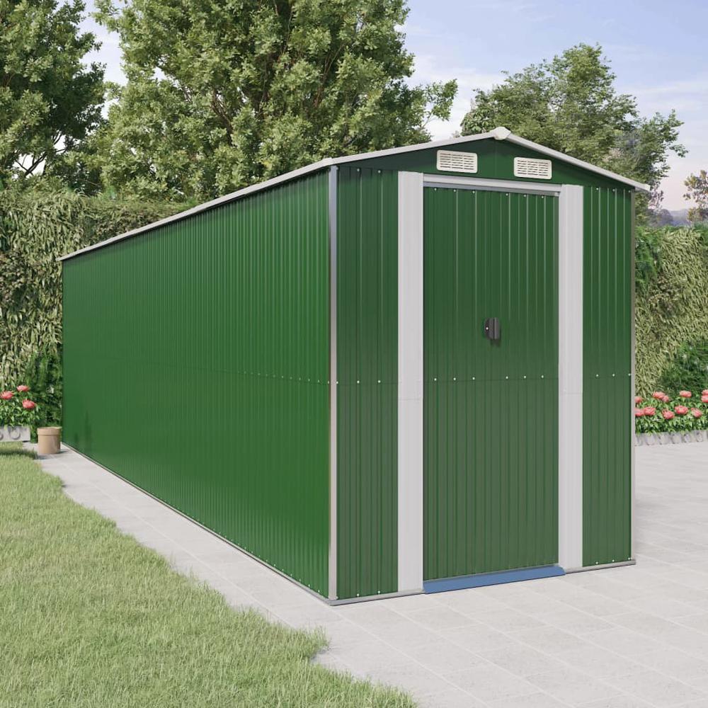 Garden Shed Green 75.6"x271.3"x87.8" Galvanized Steel. Picture 8