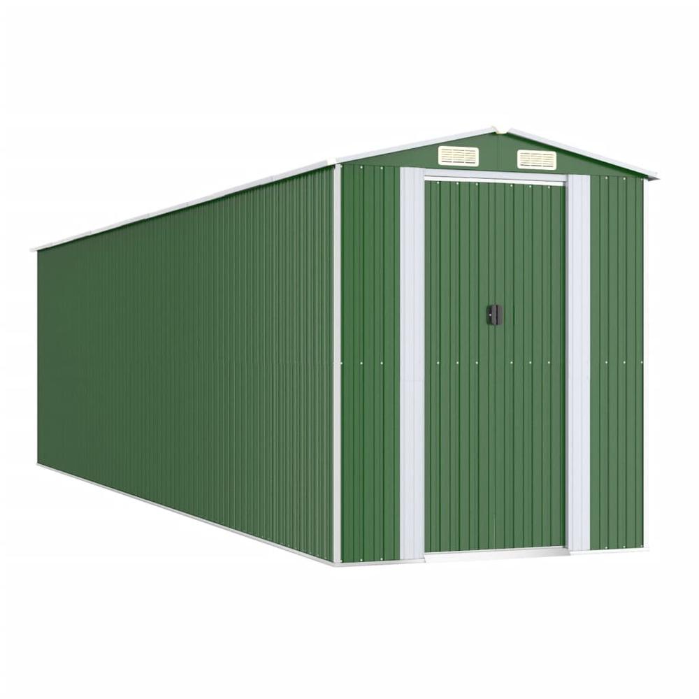 Garden Shed Green 75.6"x303.9"x87.8" Galvanized Steel. Picture 1
