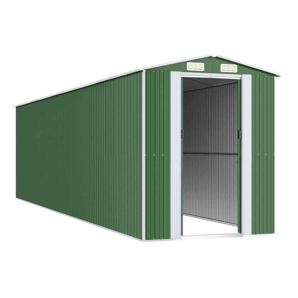 Garden Shed Green 75.6"x303.9"x87.8" Galvanized Steel. Picture 2