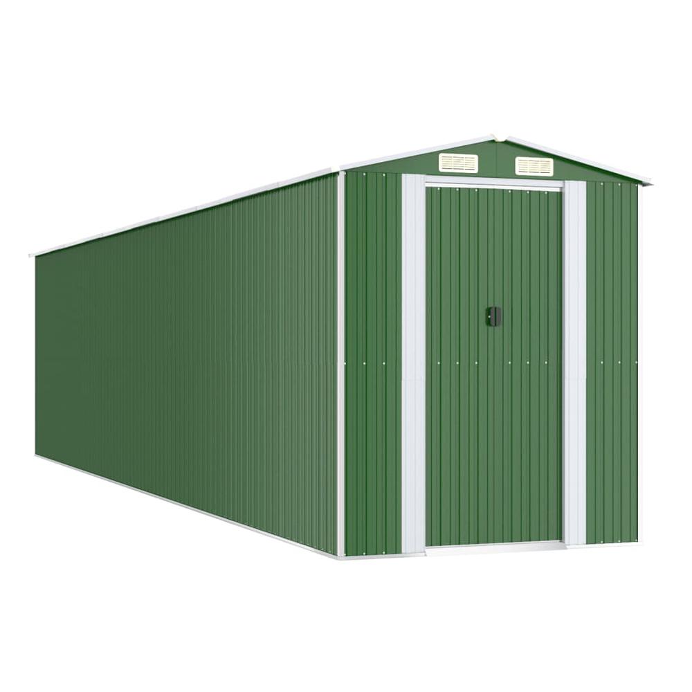 Garden Shed Green 75.6"x336.6"x87.8" Galvanized Steel. Picture 1