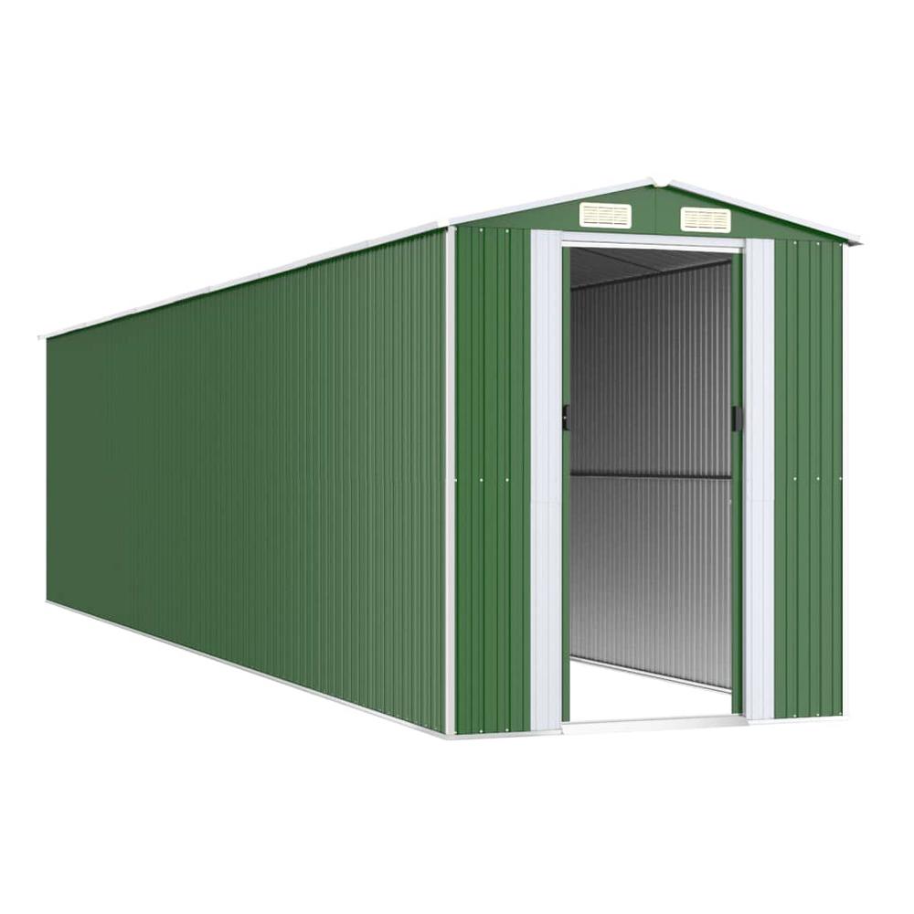 Garden Shed Green 75.6"x336.6"x87.8" Galvanized Steel. Picture 2