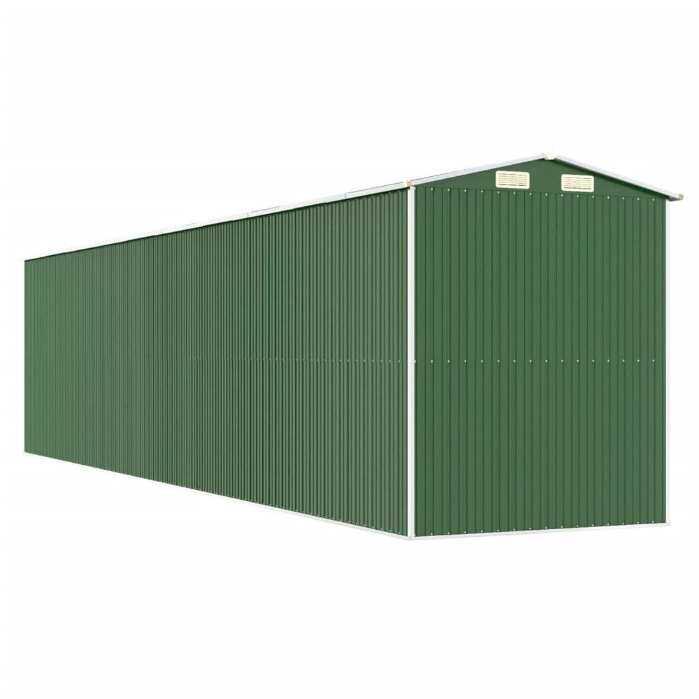 Garden Shed Green 75.6"x336.6"x87.8" Galvanized Steel. Picture 5