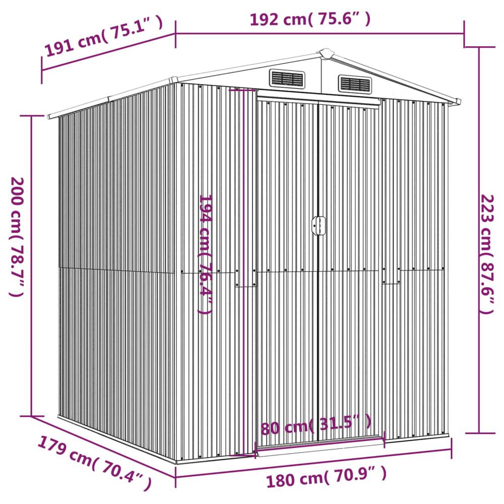 Garden Shed Anthracite 75.6"x75.2"x87.8" Galvanized Steel. Picture 6