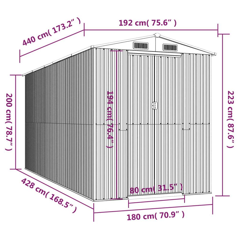 Garden Shed Anthracite 75.6"x173.2"x87.8" Galvanized Steel. Picture 7