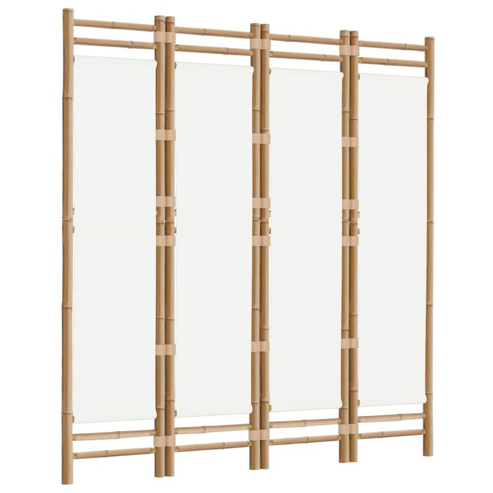 Folding 4-Panel Room Divider 63" Bamboo and Canvas. Picture 2