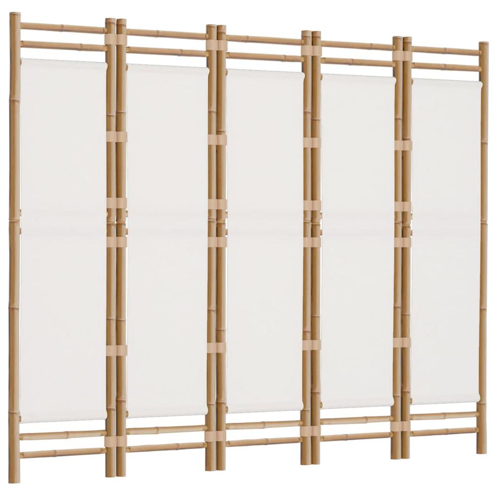 Folding 5-Panel Room Divider 78.7" Bamboo and Canvas. Picture 2
