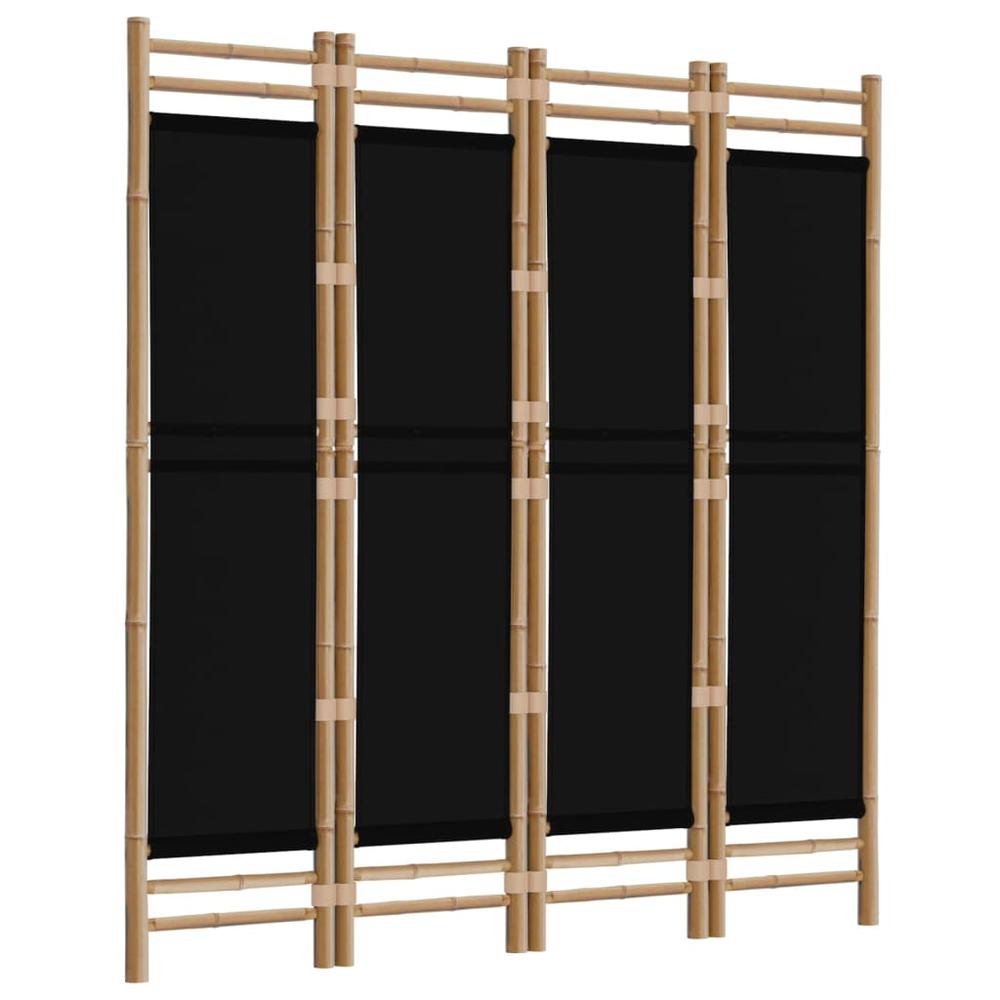 Folding 4-Panel Room Divider 63" Bamboo and Canvas. Picture 2