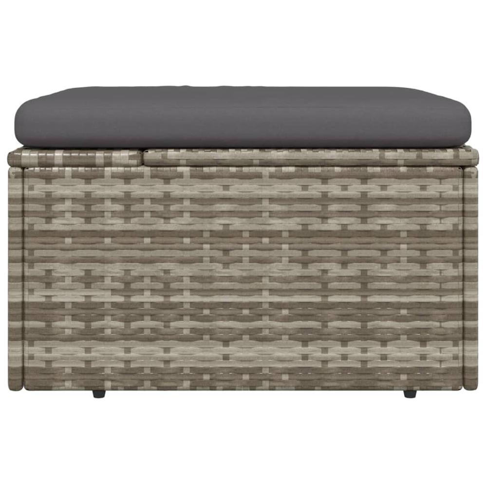 Patio Footrest with Cushion Gray 21.7"x21.7"x11.8" Poly Rattan. Picture 4