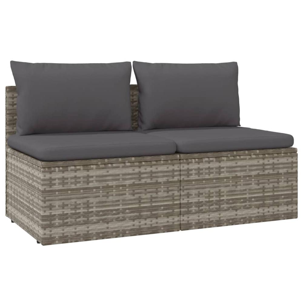 2-Seater Patio Sofa with Cushions Gray Poly Rattan. Picture 1