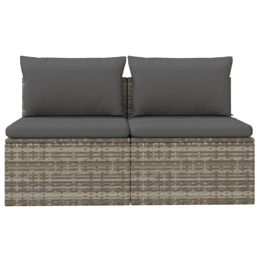 2-Seater Patio Sofa with Cushions Gray Poly Rattan. Picture 3