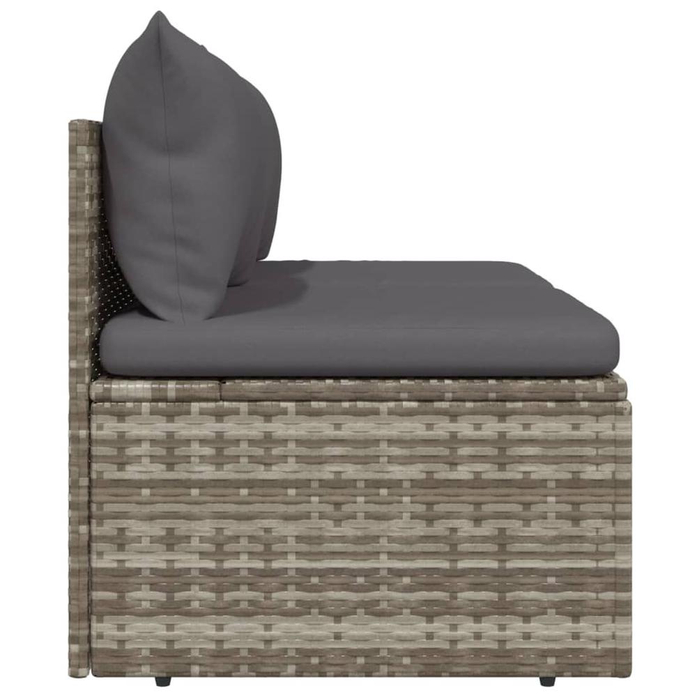 2-Seater Patio Sofa with Cushions Gray Poly Rattan. Picture 4