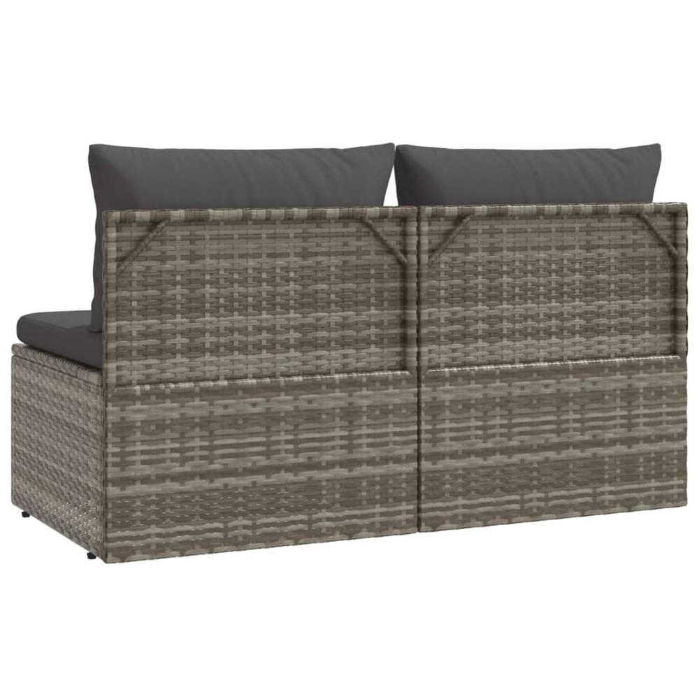 2-Seater Patio Sofa with Cushions Gray Poly Rattan. Picture 5