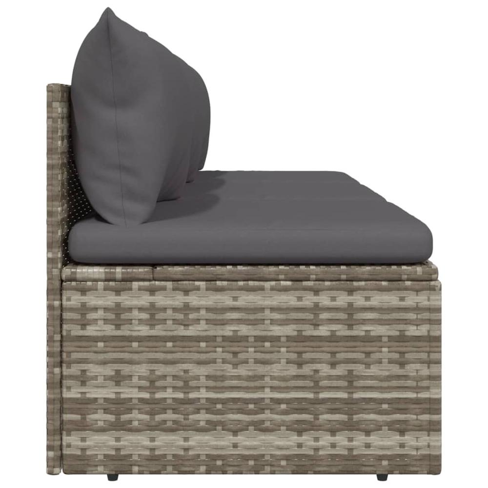 3-Seater Patio Sofa with Cushions Gray Poly Rattan. Picture 4