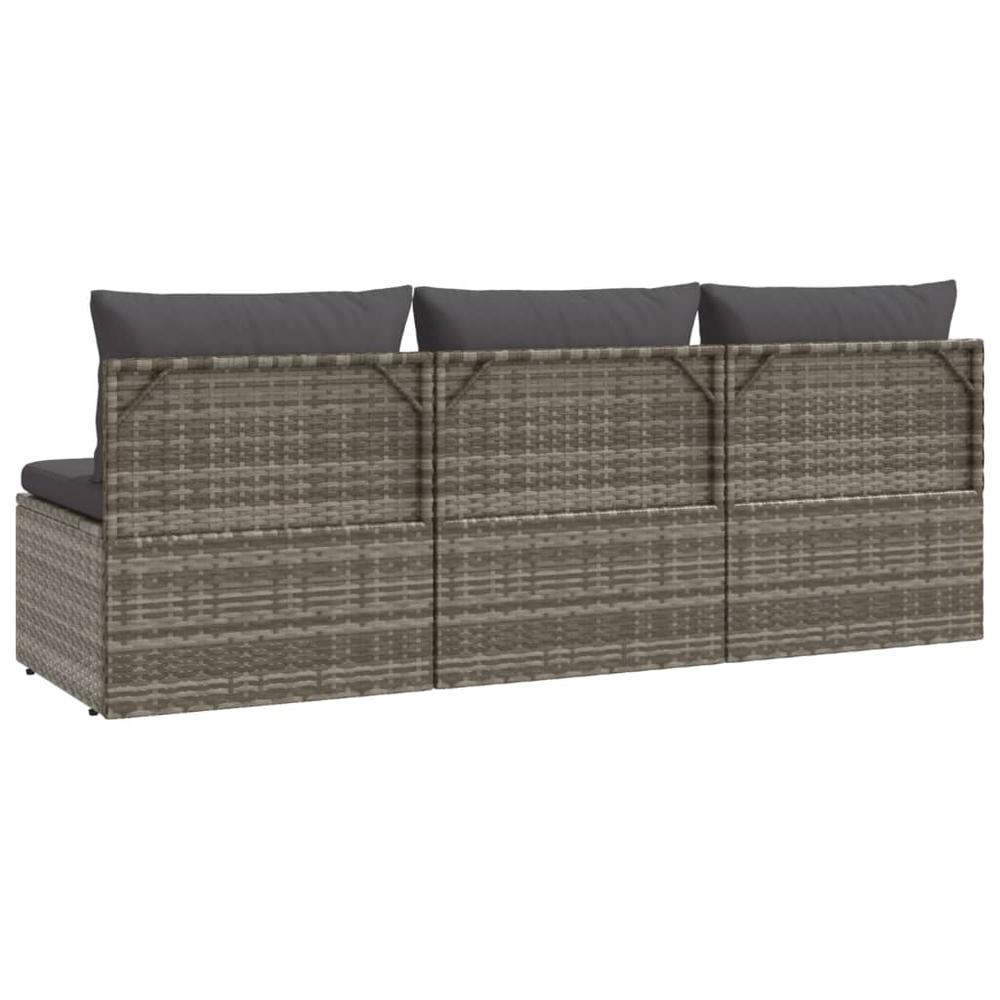 3-Seater Patio Sofa with Cushions Gray Poly Rattan. Picture 5