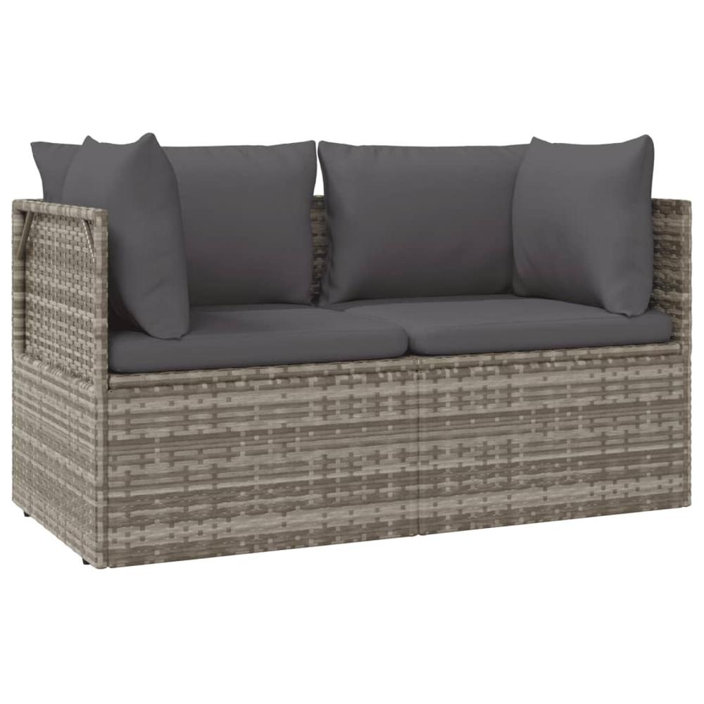 2-Seater Patio Sofa with Cushions Gray Poly Rattan. Picture 1