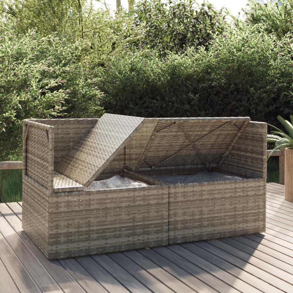 2-Seater Patio Sofa with Cushions Gray Poly Rattan. Picture 2