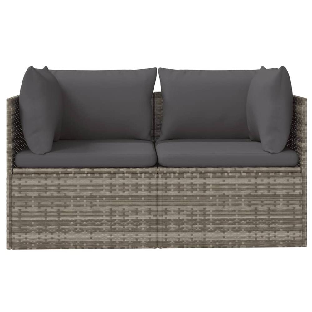 2-Seater Patio Sofa with Cushions Gray Poly Rattan. Picture 3