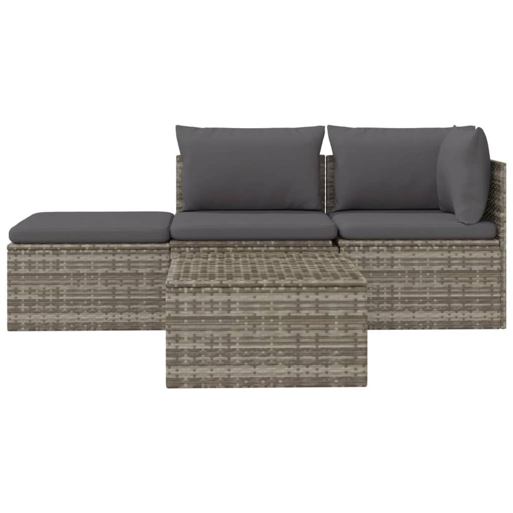 4 Piece Patio Lounge Set with Cushions Gray Poly Rattan. Picture 3