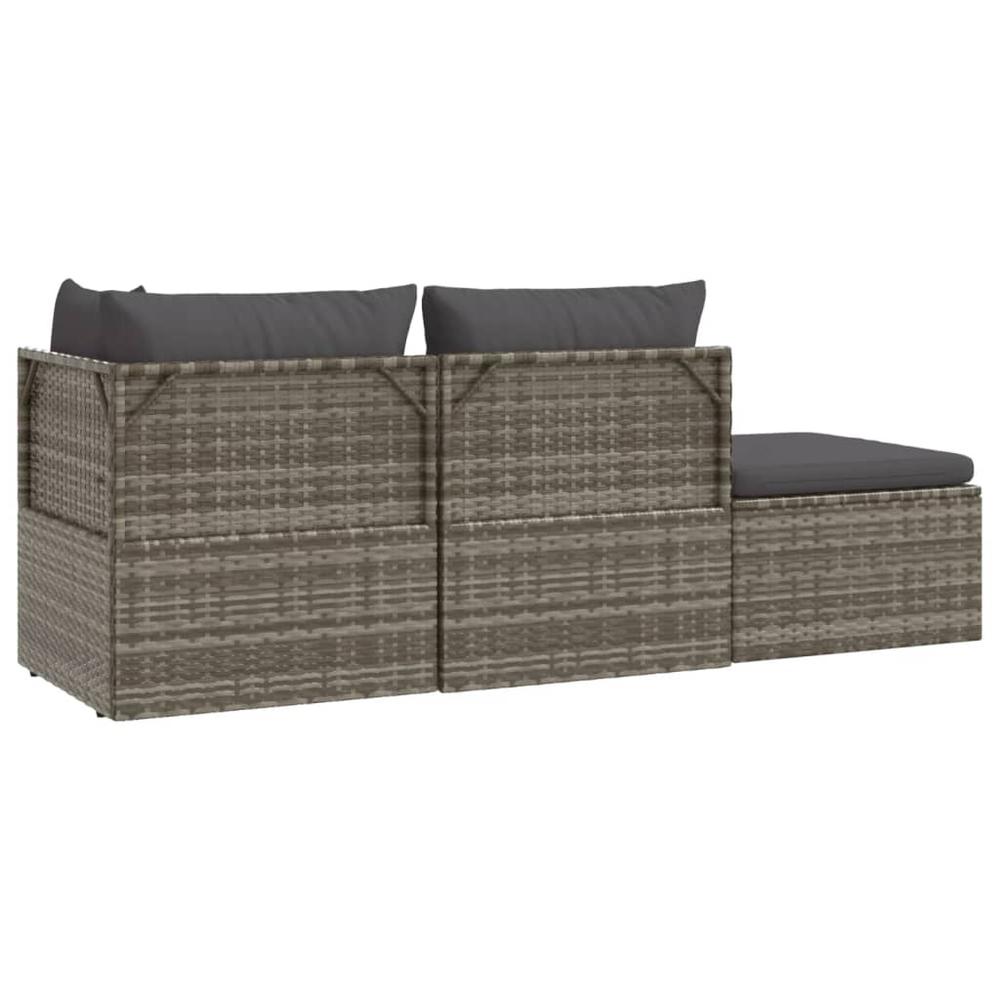 3 Piece Patio Lounge Set with Cushions Gray Poly Rattan. Picture 5