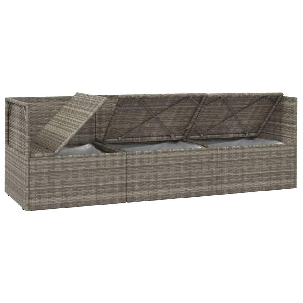 3 Piece Patio Lounge Set with Cushions Gray Poly Rattan. Picture 6