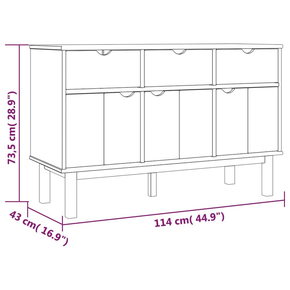 Sideboard OTTA 44.9"x16.9"x28.9" Solid Wood Pine. Picture 5