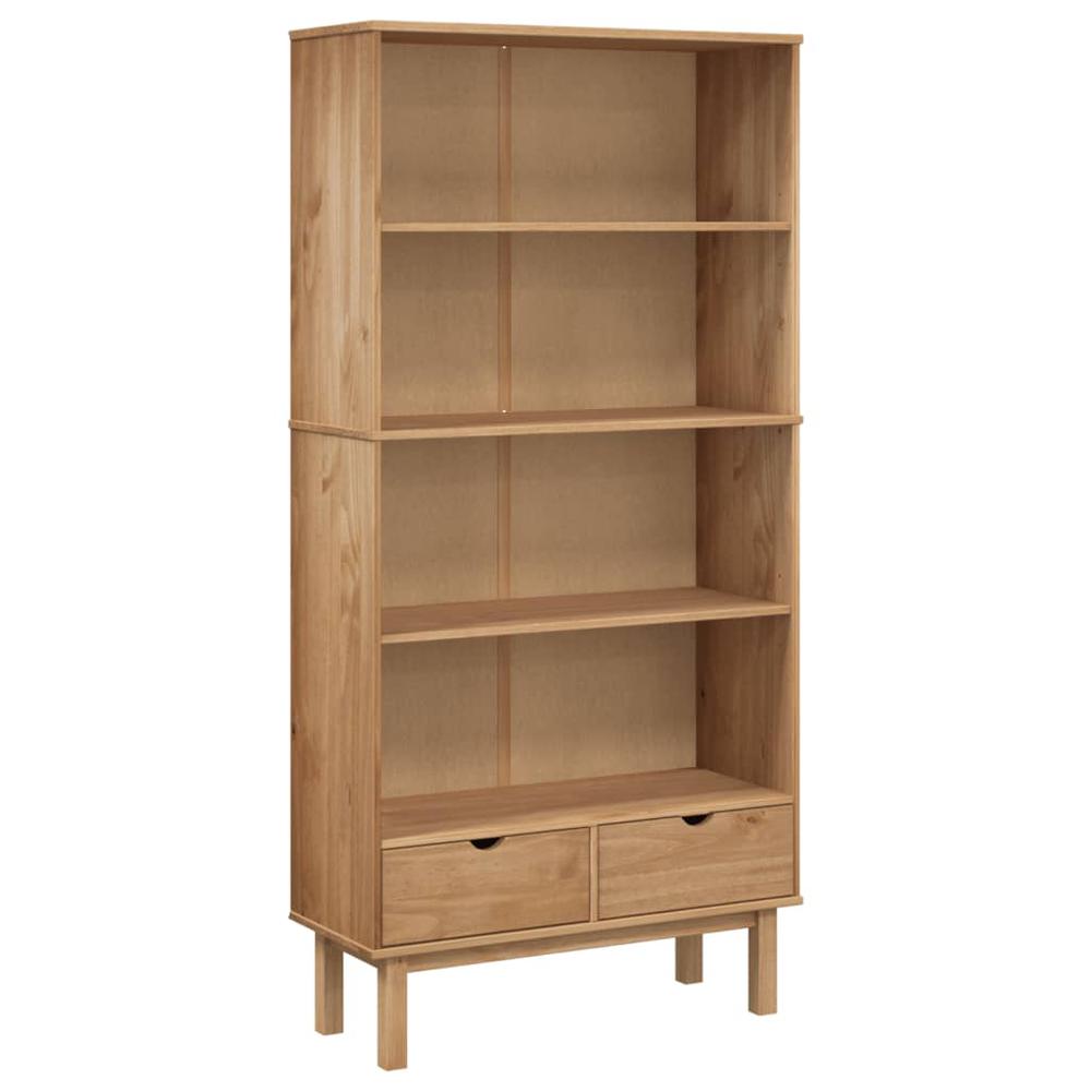 Bookcase OTTA with 2 Drawers Brown Solid Wood Pine. Picture 1